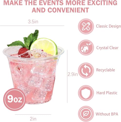 BYSNOW 100 Pack 9oz Clear Disposable Plastic Cups for Parties
