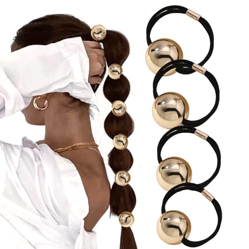 4PCS Gold Metal Hair Ties for Women & Girls - Non-Damaging, Stylish Ponytail Holders