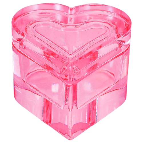Pink Heart-Shaped Crystal Glass Nail Dish with Lid - Manicure Organizer