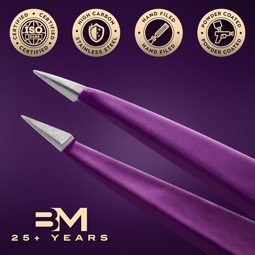 By MILLY Purple Pointed Tweezers - Precision Stainless Steel for Eyebrows & Ingrown Hair