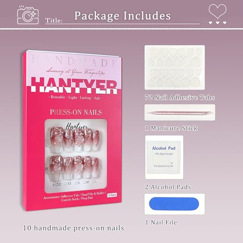 Hantyer Medium Coffin Press On Nails - Camellia Pink Gradient Gel Nails