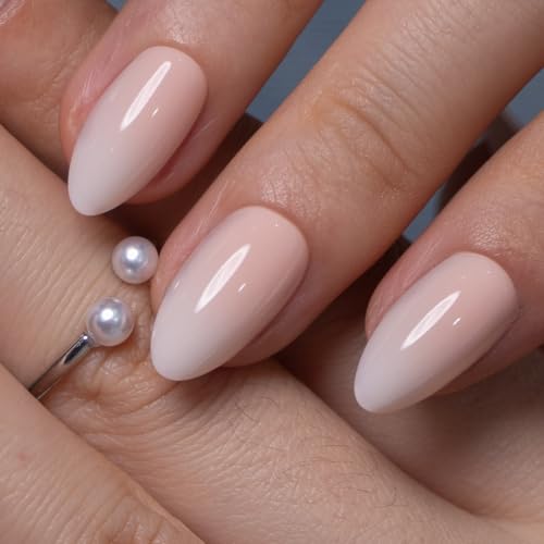 CurvLife Milky Veil White Medium Almond Press-On Nails - Soft Gel Kit