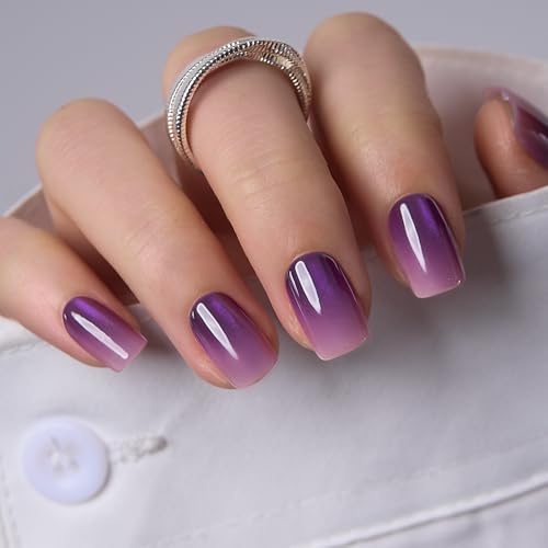 CurvLife Short Square Ombre Press On Nails Twilight Fade Purple Soft Gel - Easy, Salon-Quality Manicure