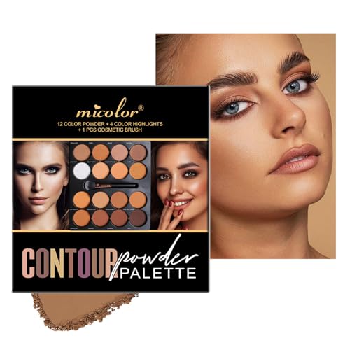 16 Color Powder Contour Palette, Matte Contouring Makeup Kit, Professional Facial Beauty Cosmetic Makeup, Medium to Dark
