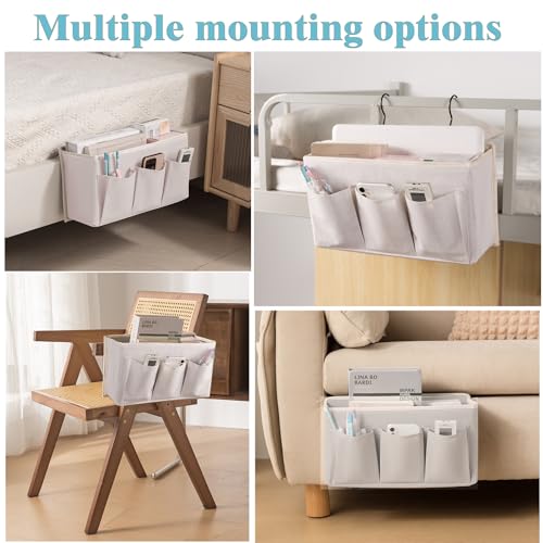 Bedside Caddy Organizer with 4 Pockets - Adjustable Storage for Beds & Sofas
