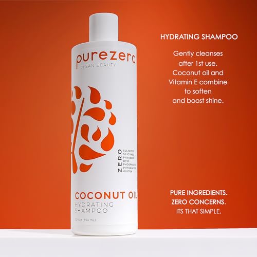PureZero Coconut Oil Shampoo & Conditioner Set - Vegan, Sulfate-Free, 2 x 12 oz