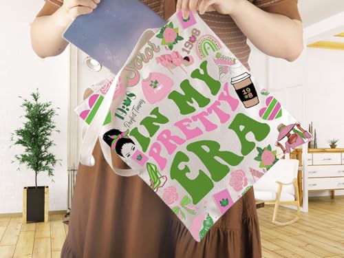 In My Pretty Era Pink and Green Sorority Canvas Tote Bag