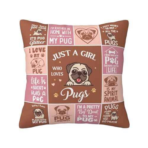 Funny Pug Pillowcase Gift for Pug Lovers - 18x18 Decorative Cover