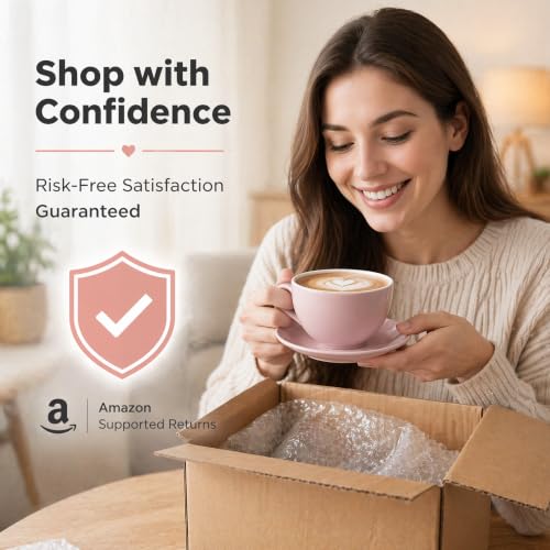DeeCoo 11oz Pink and White Ceramic Coffee Mug Set with Saucer