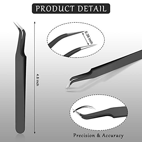 Black Precision Curved Tip Tweezers Set - 9 Pcs for Eyelash & Craft Use