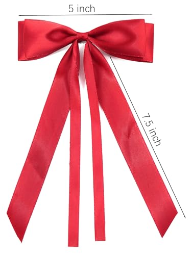 YunZh 6 Pairs Hair Bows for Women & Girls, Satin Ribbon with Long Tails, Black Beige White Red Purple Pink