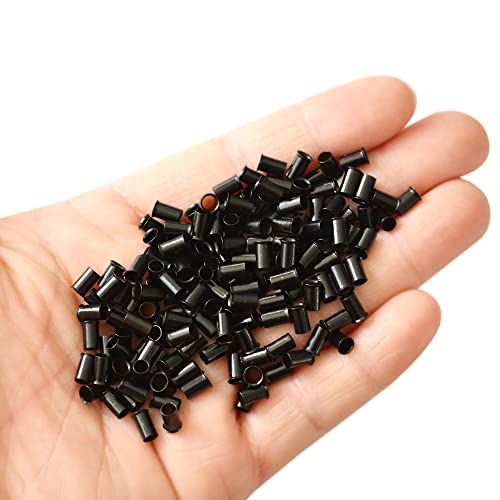 YANTAISIYU 1000 pcs Micro Copper Lock Tubes for Hair Extensions 3.4x3.0x6.0mm Black