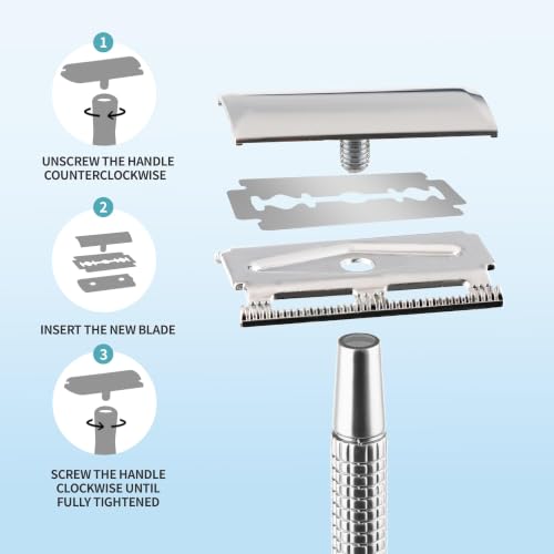Double Edge Safety Razor with 3 Platinum Coated Blades