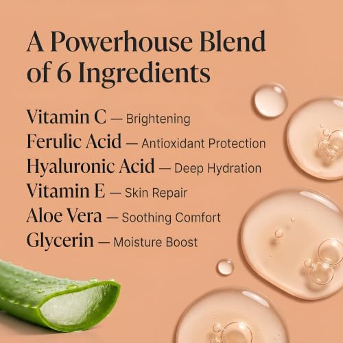 LIGHTGLOW Vitamin C Serum for Face with Ferulic & Hyaluronic Acid, 1 fl oz
