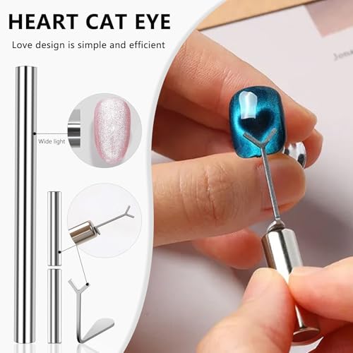 MOLILON 46Pcs Cat Eye Nail Magnet Tool Set - Style 1 with Heart & Double-Head Magnets