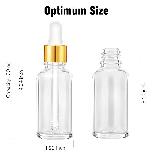 PrettyCare 1 oz Clear Glass Eye Dropper Bottles - 12 Pack with Pipettes & Labels