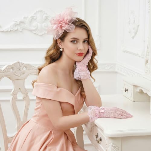 Elegant Women's Fascinator Hat with Lace Gloves for Tea Parties
