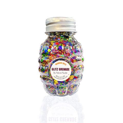 Neva Nude Rainbow Brite Glitz Grenade Keychain - Chunky Body Glitter with Aloe