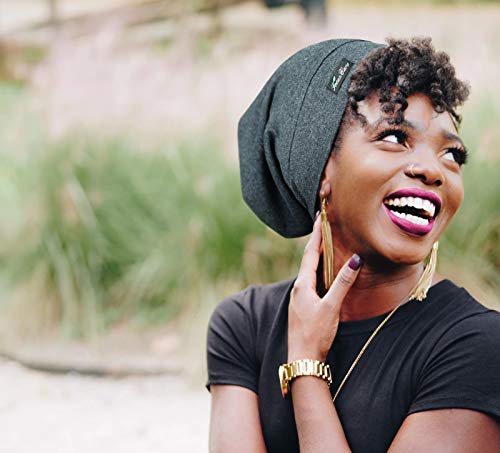 FocusCare Pure Black Satin Lined Sleep Slouchy Cap for Curly Hair