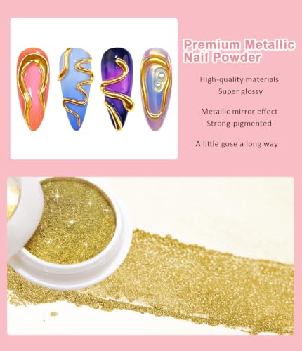 BISHENGYF 3D Nail Gel Kit - Rose Gold & Silver Chrome Powder 15g
