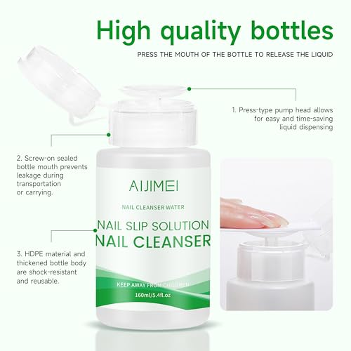 AIJIMEI 2in1 Poly Gel Slip Solution 160ml Dispenser for Nail Art Extensions & Gel Cleanser
