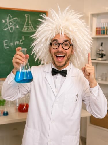 Skeleteen Mad Scientist Costume Wig - One Size White Curly Wig