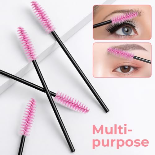 300 Pcs Disposable Eyelash Brush Applicators - Pink Mascara Wands