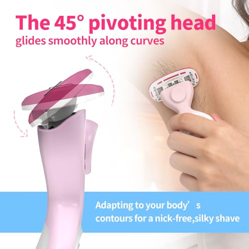 FYNEDGE Set of 2 Travel Razors for Women with Handles, Cartridges & Pink Cases