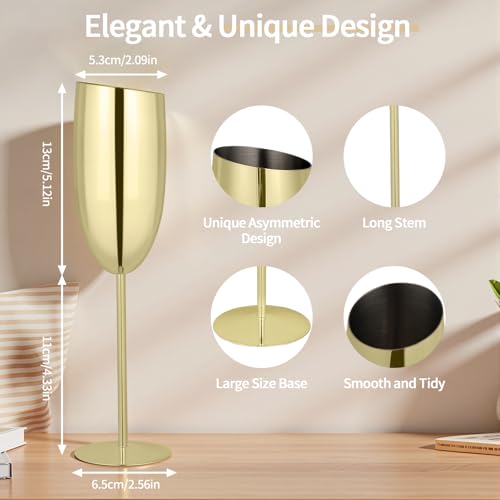 TJ Stainless Steel Champagne Glasses Set of 2 - Unbreakable 8.5 oz Flutes for Parties & Weddings