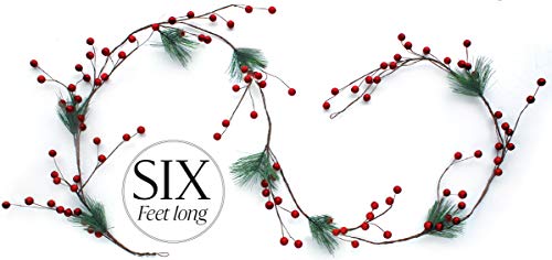 6 Feet Red Berry Garland - Unlit Christmas Decor for Fireplace & Mantel