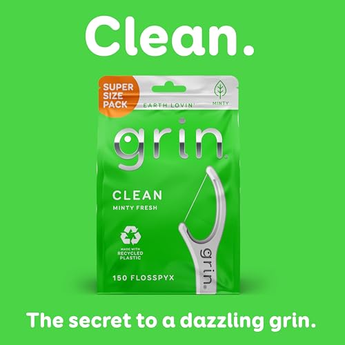 Grin Minty Floss Picks - 150 Count, Super Strong Dental Flossers
