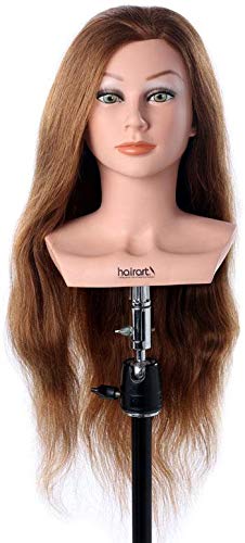 Tessa 24" Medium Brown Cosmetology Mannequin Head - 100% Human Hair for Styling & Training | Ideal for Hairdressers & Students