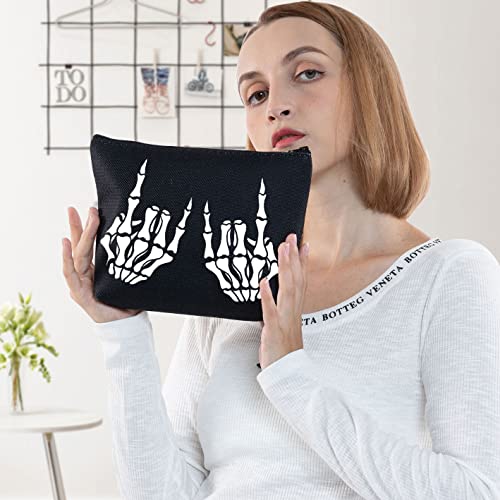 Skeleton Rock Hand Makeup Bag - Durable Cotton Travel Cosmetic Pouch