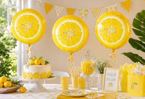 Set of 3 Lemon Foil Balloons - 18" Summer Party Decor