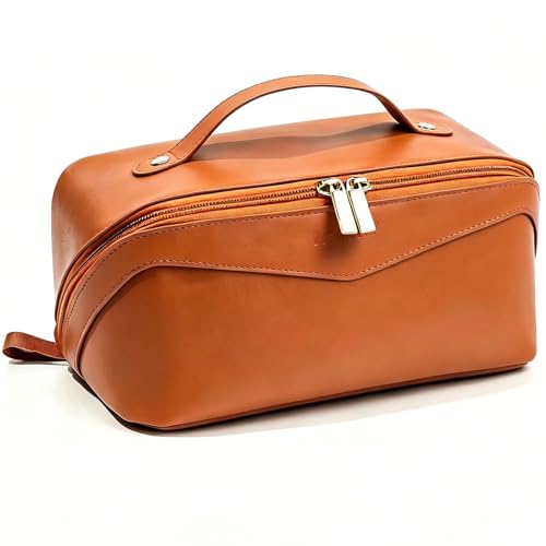 Mrsdry Brown Travel Makeup Bag - Large Waterproof Cosmetic Organizer