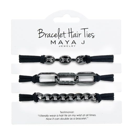 Maya J Black Chain Bracelet & Hair Tie - Versatile Elastic Accessory