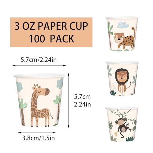 RUSPEPA 3oz Kids Disposable Paper Cups - 100 Pack with Animal Designs