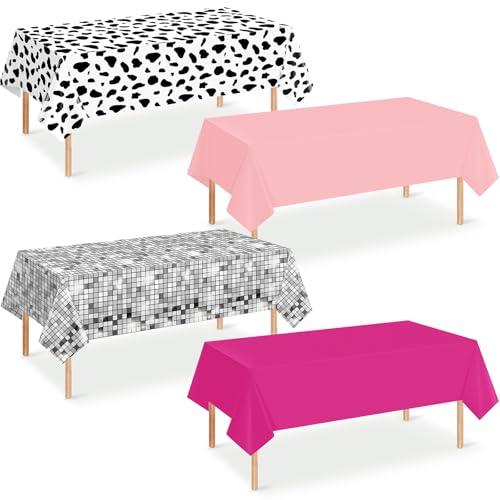 4 Pack Pink Cowgirl Disco Tablecloths - 54 x 108 Inch Party Decor