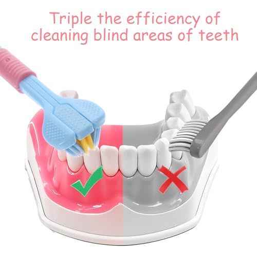 3-Sided Soft Bristle Toothbrush Set for Adults - 4 Pack, Colorful, Deep Cleaning