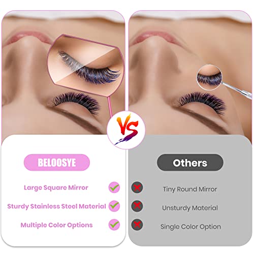 Pink Large Lash Mirror for Eyelash Extensions with Storage Bag - Detachable & Stainless Steel