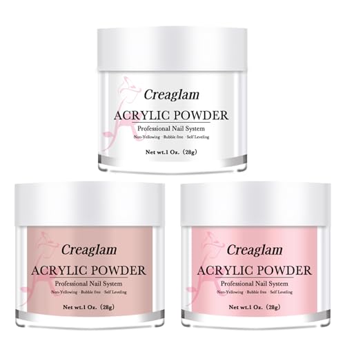 Creaglam Acrylic Powder Set 3 Colors Pink Clear Dark Pink 28g Nail Art