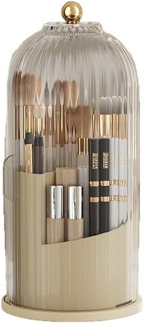 Concealed Toothbrush Holder - 360° Rotating Makeup Brush Organizer | Dustproof Clear Design for Bathroom Countertop (White)