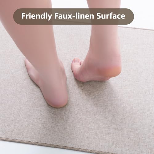 Non-Slip Washable Kitchen Mat 17"x30" | Light Brown Beige with Rubber Backing