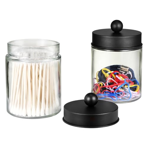SheeChung Glass Qtip Holder Set with Black Stainless Steel Lids
