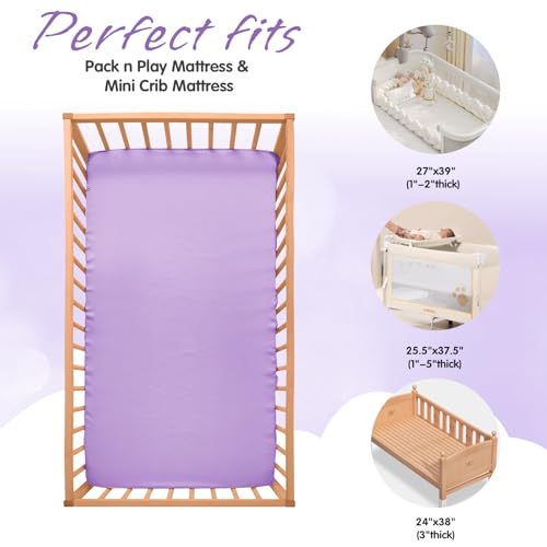 Horbaunal 2 Pack Satin Mini Crib Sheets for Sensitive Skin - Blush Pink & Violet