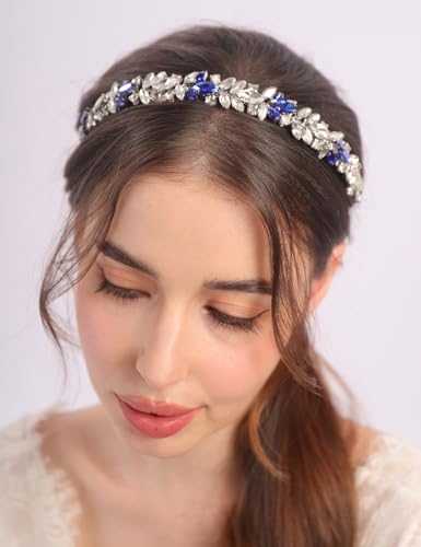 Elegant Blue and Silver Rhinestone Headband for Weddings