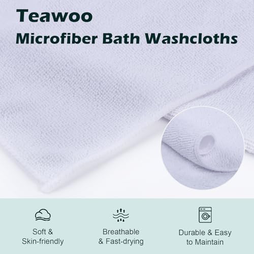 TEAWOO White Microfiber Washcloths - 15 Pack, Soft & Quick-Drying