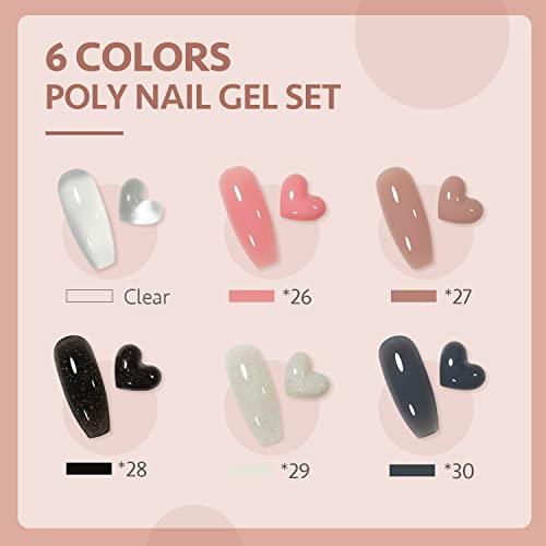 GAOY Poly Gel Nail Kit with UV Light Starter Kit – Set C, 6 Colors Nude Pink Black, Includes Top/Base Coat, Lamp & Tools