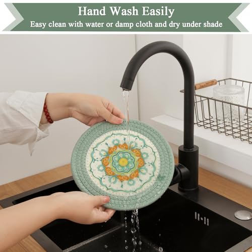 SHACOS Sage Green Cotton Trivet Mats - 8 Inch, 4 Pack