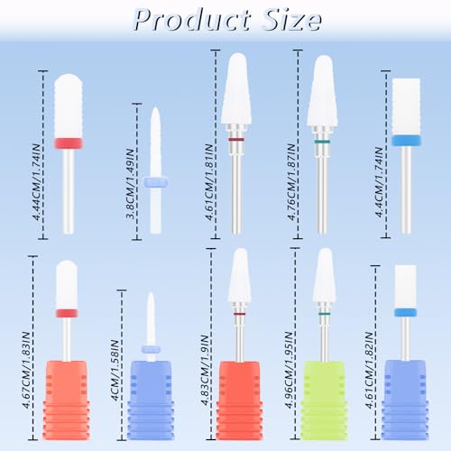 OXDFK 5pc Ceramic Nail Drill Bit Set 3/32" Shank for Gel, Acrylic & Nail Polish Removal